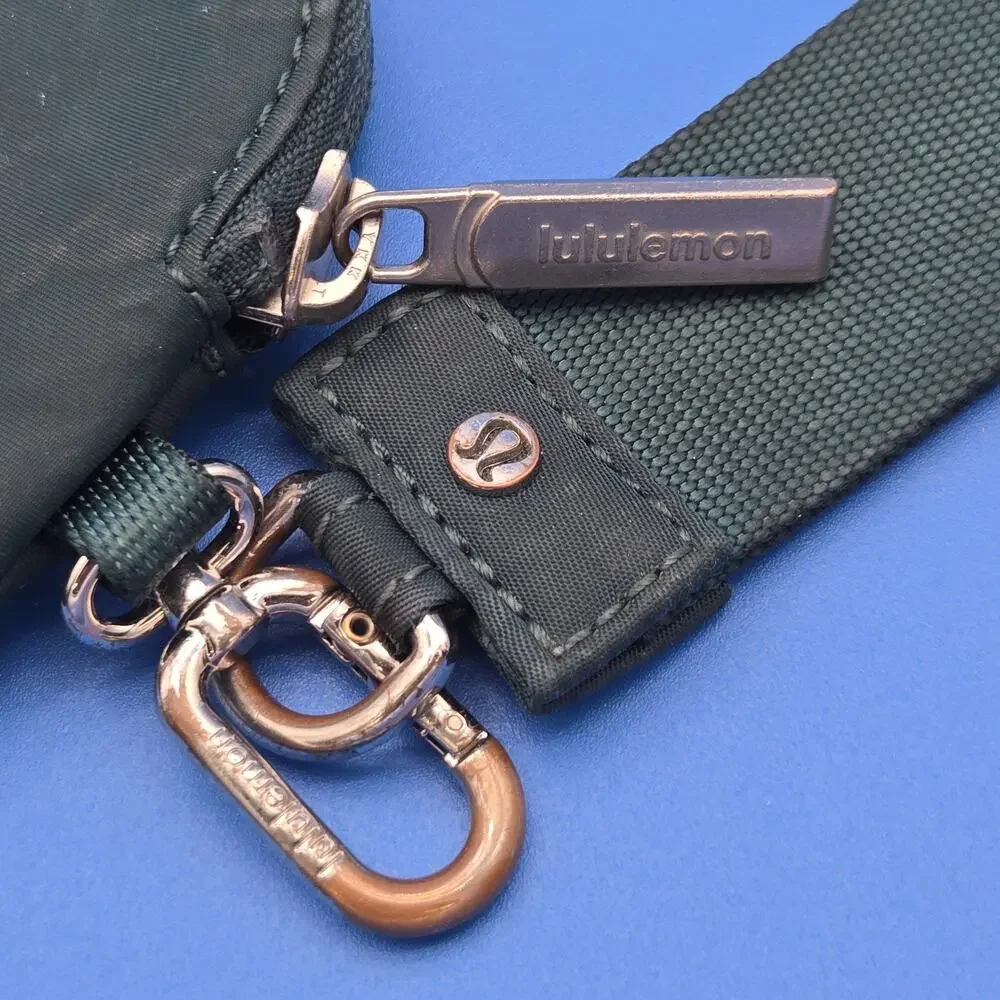 Lululemon Dual Pouch Wristlet Green Beige Gold Hardware Keychain Wallet